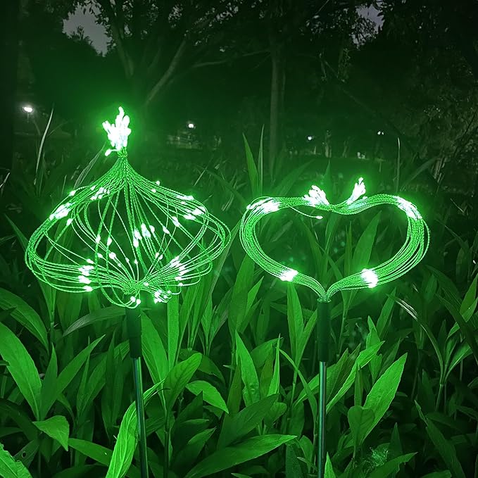 JJGoo Solar Firework Lights, 2 Pack 150 LEDs 2 Lighting Modes Solar Lights Outdoor Waterproof for Garden Patio Walkway Pathway Party Wedding Christmas Decorative - Green