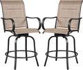 Yaheetech 2 Piece Patio Swivel Bar Stools Texteline Bistro Chairs with High Back/Armrest/Footrest, All Weather Padded Seating Outdoor Furniture Chairs for Outside, Lawn & Garden?Black/Brown