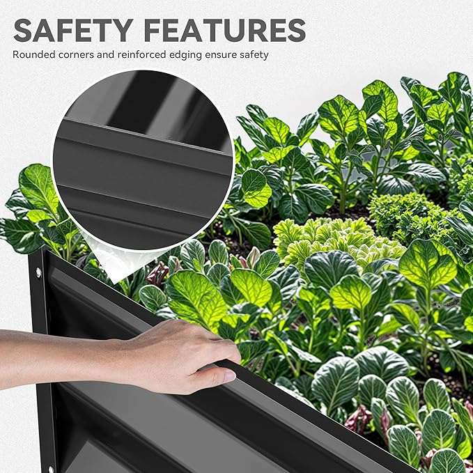 YITAHOME 6x3x1.5 2pcs Large Raised Garden Bed Kit, Galvanized Metal Planter Box with Gloves, Ground Nails, Support Rod, Outdoor Above Ground Planters for Plants Vegetables Flowers, Black