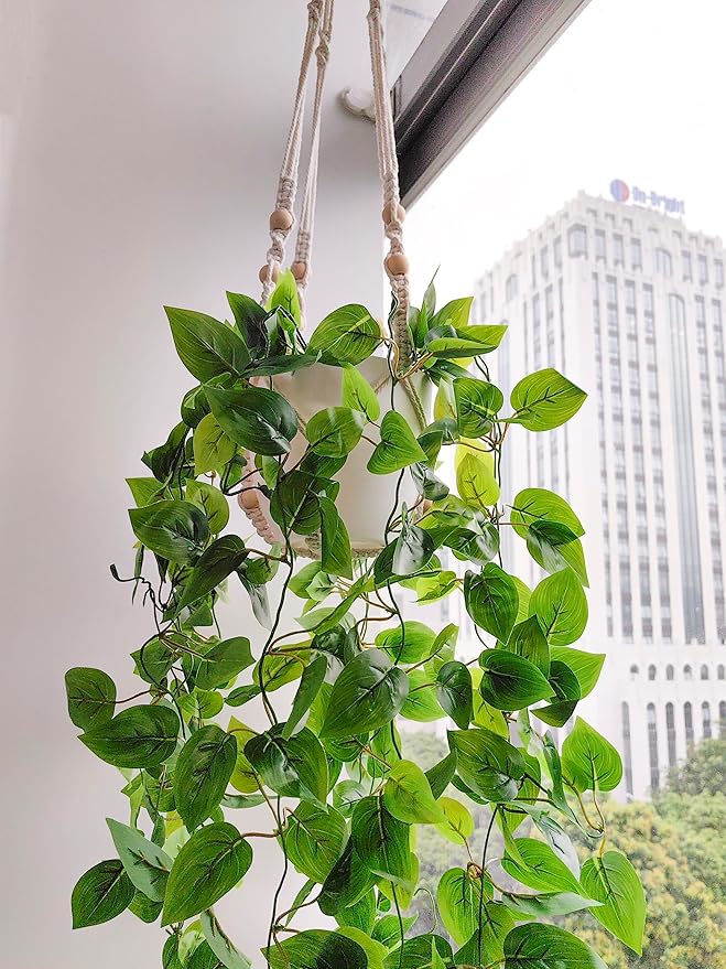 Comtelek Fake Hanging Plants Artificial Plants for Home Decor Macrame Plant Hanger with Fake Vines Faux Hanging Planter Greenery for Wall Ceiling Bedroom Bathroom Kitchen Office Boho Decor Indoor