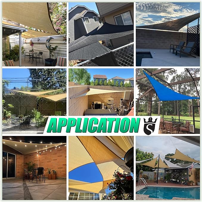 Royal Shade 20' x 20' x 20' Beige Triangle Sun Shade Sail Canopy Outdoor Patio Fabric Screen Awning RTAPT20 - UPF50+ 95% UV Blockage, Heavy Duty, Water & Air Permeable (We Make Custom Size)