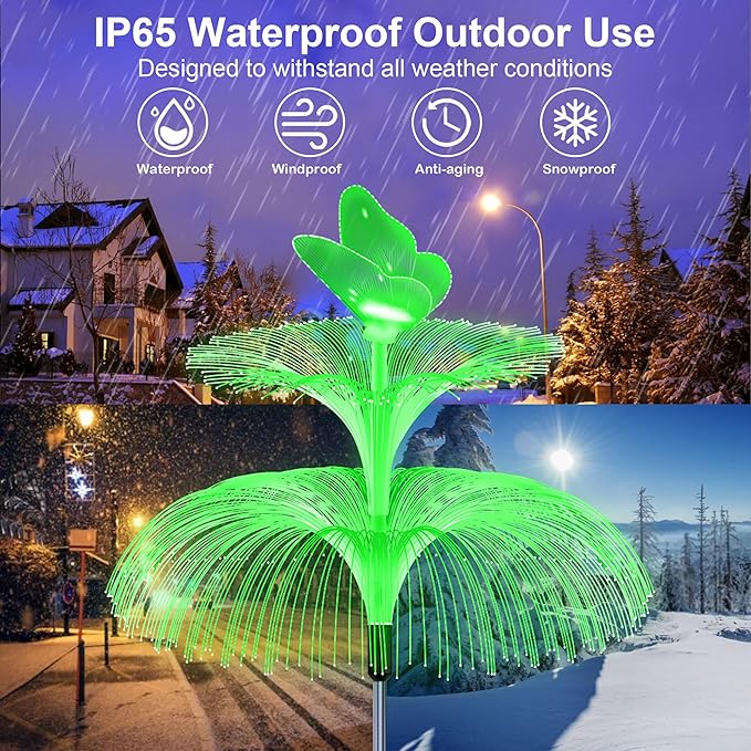 6 Pack Solar Garden Lights, Gardening Birthday Gifts for Mom Grandma Women, Waterproof 7 Color Changing Jellyfish Light with Butterfly Solar Flower Lights for Outdoor Pool Yard Garden Decor