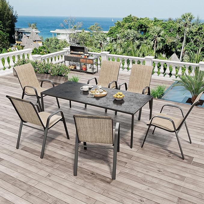 Patio Chairs Set of 6, Stackable Outdoor Dining Chairs for All Weather Textilene Fabric & Metal Frame, Outdoor Chairs Set for Backyard Deck Garden
