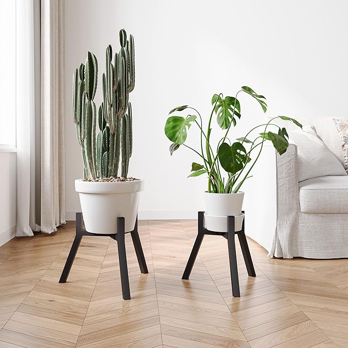 Adjustable Plant Stands Set of 2, Metal Small Plant Holder, Heavy Duty Stable Flower Holder Stand Rack for Various Pot Sizes Indoor Outdoor Corner Living Room Balcony Office Black PS-007BK-2