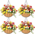 4 Pack 16 Inch Hanging Planters Outdoor Metal Hanging Flower Baskets with Coco Fiber Liners Chain Round Wire Plant Holder Hanging Flower Pots (Watermelon)