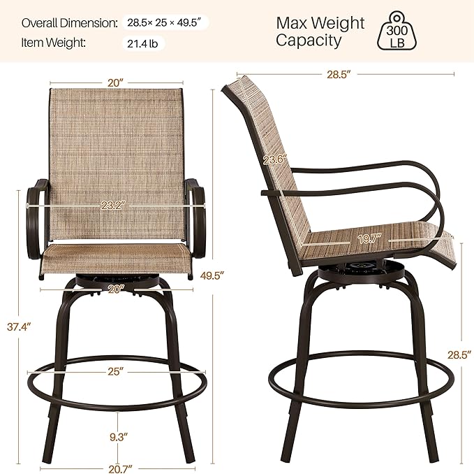 Yaheetech Patio Swivel Barstools Outdoor Chairs Set of 6, High Bistro Stools Outdoor Furniture, All-Weather Patio Stools for Outside, Beach, Lawn, Poolside and Garden, Brown