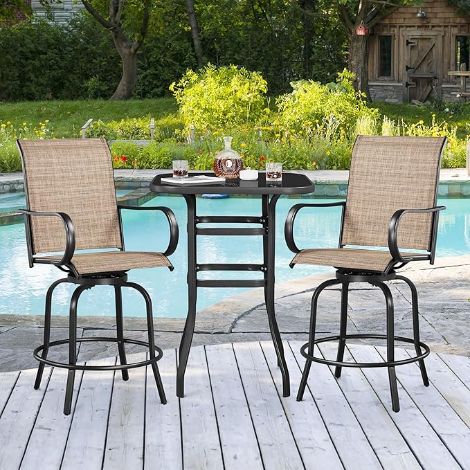 Yaheetech Patio Swivel Barstools Outdoor Chairs Set of 4, High Bistro Stools Outdoor Furniture, All-Weather Patio Stools for Outside, Beach, Lawn, Poolside and Garden, Black/Brown