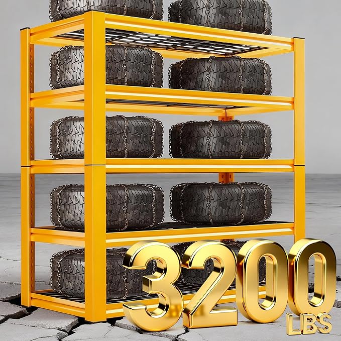 REIBII Garage Shelving Load 3200LBS, 5-Tier Storage Shelves, Adjustable Heavy Duty Metal Shelving Unit for Pantry, Basement, Warehouse, 72" H x 36" W x 16" D