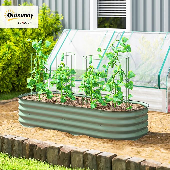 Outsunny 5' x 2' x 1' Galvanized Raised Garden Bed Kit, Outdoor Metal Elevated Planter Box with Safety Edging, Easy DIY Stock Tank for Growing Flowers, Herbs & Vegetables, Green
