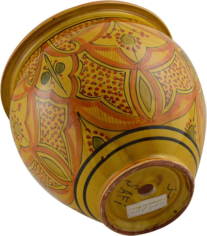 Treasures Of Morocco Handmade Ceramic Flower Pot Moroccan Indoor Outdoor Mediterranean Spanish Style Garden Drain Hole Planter Yellow