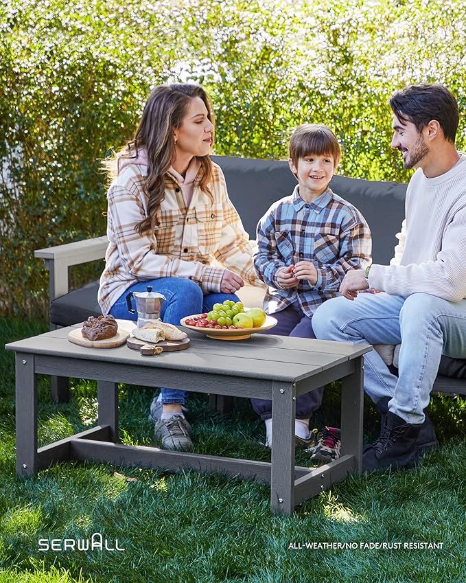 SERWALL HDPE Patio Conversation Set, 6-piece Sectional Outdoor Furniture Set, All Weather Outdoor Couch Set Patio Furniture Set for Deck, Lawn, Blue Frame with Grey Cushion