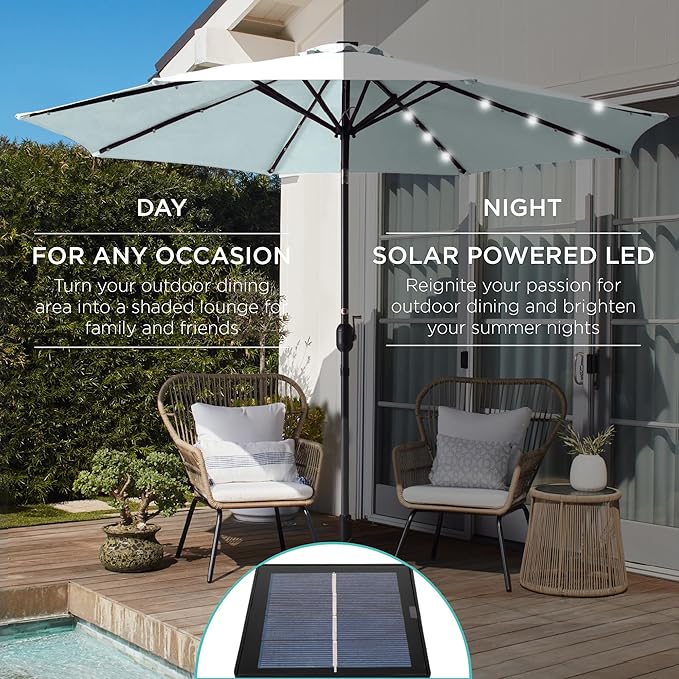 Best Choice Products 10ft Solar Polyester LED Lighted Patio Umbrella w/Tilt Adjustment and UV-Resistant Fabric