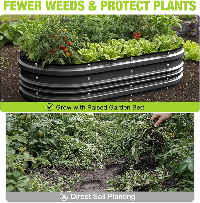 WORKPRO 2PK 4x2x1ft Outdoor Galvanized Raised Garden Bed Kit, Rust & Corrosion Protection, Easy Assembly, Safe Edge, Ideal for Vegetables & Flowers, Black