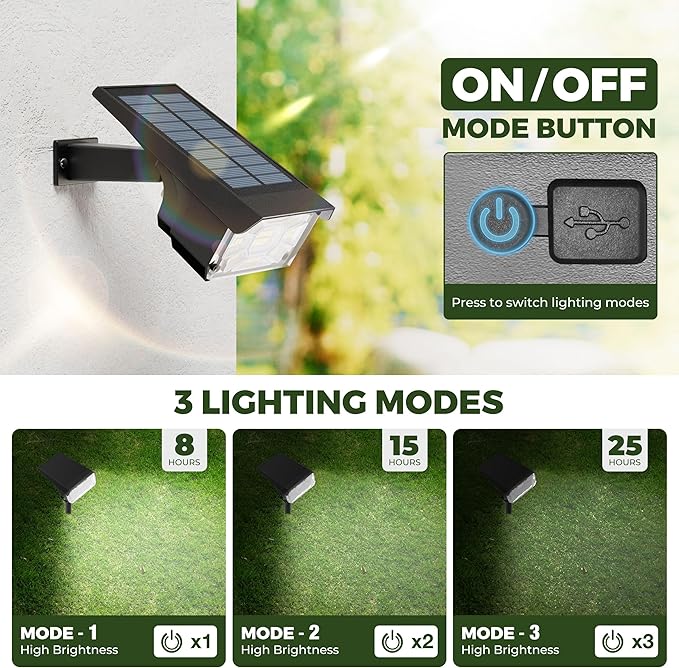 Kingsyard Solar Lights Outdoor Waterproof IP68, 47 LEDs 3 Lighting Modes USB & Solar Powered Garden Yard Pathway Spot Lights for Outside Landscape, Auto On/Off, 4 Pack(Cool White)