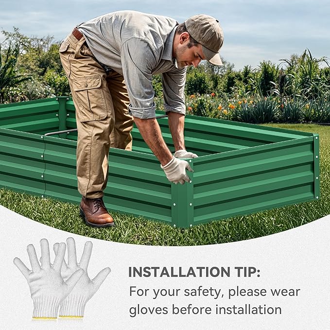 YITAHOME 72x36x12 in 2pcs Galvanized Raised Garden Bed Kit, Large Metal Planter Box with Gloves & Support Rod, Outdoor Flower Bed for Plants Vegetables, Green