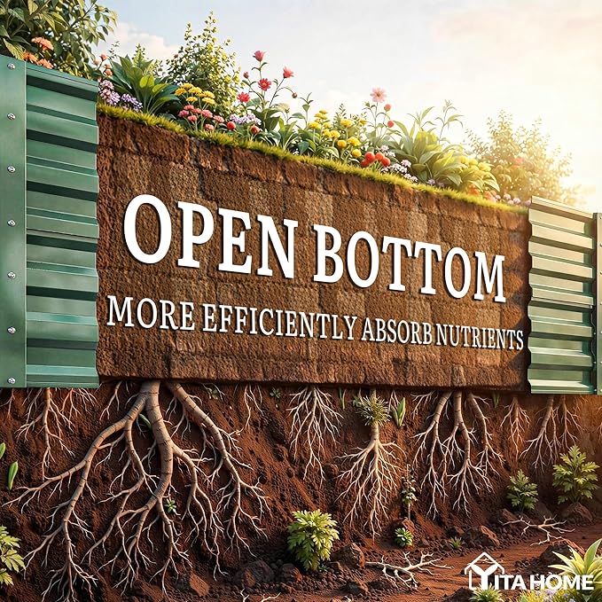 YITAHOME 4pcs 72x36x24 in Galvanized Raised Garden Bed Kit, Large Metal Planter Box with Gloves & Support Rod, Outdoor Flower Bed for Plants Vegetables, Green