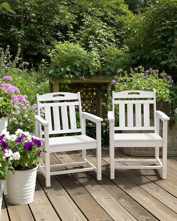 Outdoor Patio Dining Chair - All-Weather Fade-Resistant HDPE, Low Maintenance - for Garden, Backyard, Deck - White