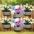 Layhit 6 Pcs Wall Hanging Planters Outdoor Pot Planter Wine Barrel Planter Distressed Oak Thickened Plastic Water Storage Flower Pots for Flower Indoor Outdoor(10 Inches,Grey Green, Brown, Black)