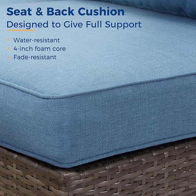 Wisteria Lane 2 Piece Patio Armless Sofa, Outdoor Wicker Sectional Furniture with Cushion, Additional Loveseats for Garden Backyard, Blue