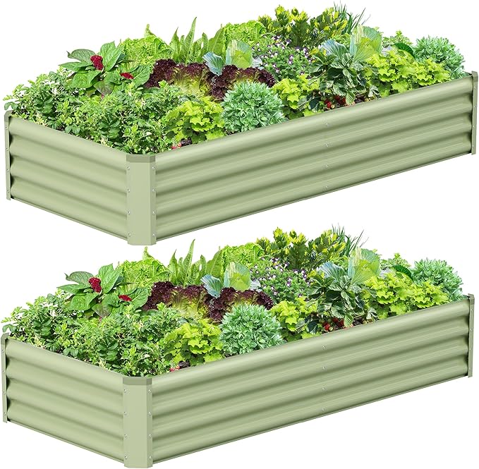 2PCS 6x3x1FT Galvanized Raised Garden Bed, Galvanized Planter Raised Garden Boxes Outdoor, Large Metal Raised Garden Beds for Vegetables-Green