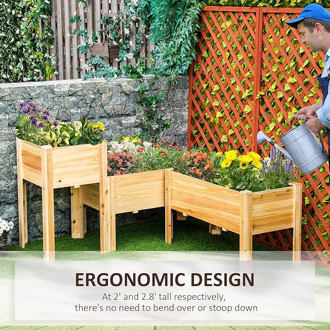 Outsunny Raised Garden Bed Set of 3, Wooden Elevated Planter Box with Legs and Bed Liner, for Backyard and Patio to Grow Vegetables, Herbs, and Flowers, Natural