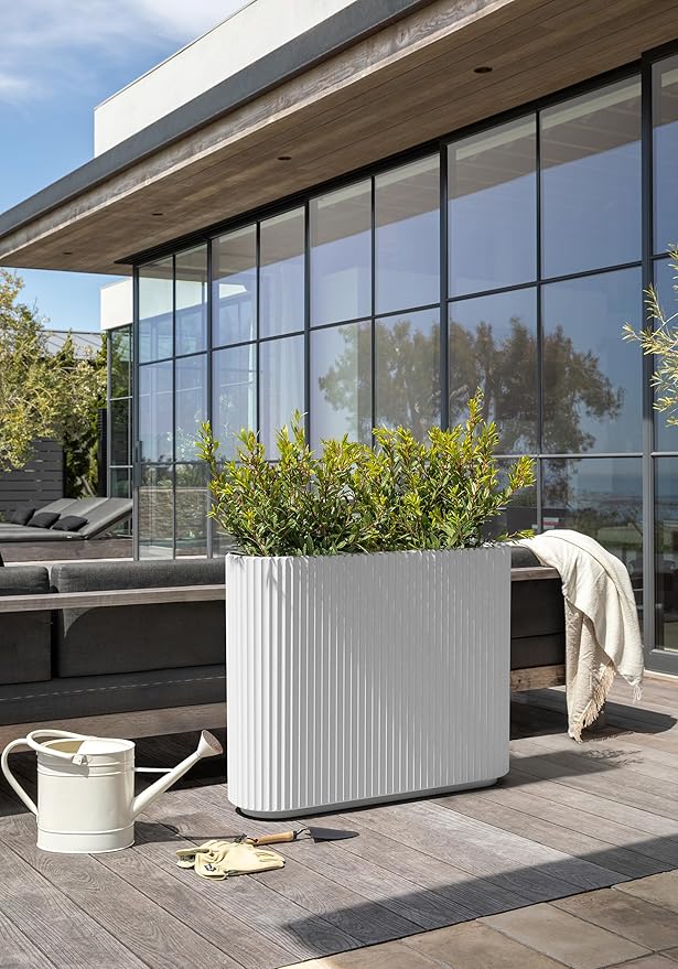 Veradek Demi Series Span Planter for Front Porch, Patio, Backyard | Durable Plastic-Stone Composite Material | Modern Décor for Shrubs, Flowers