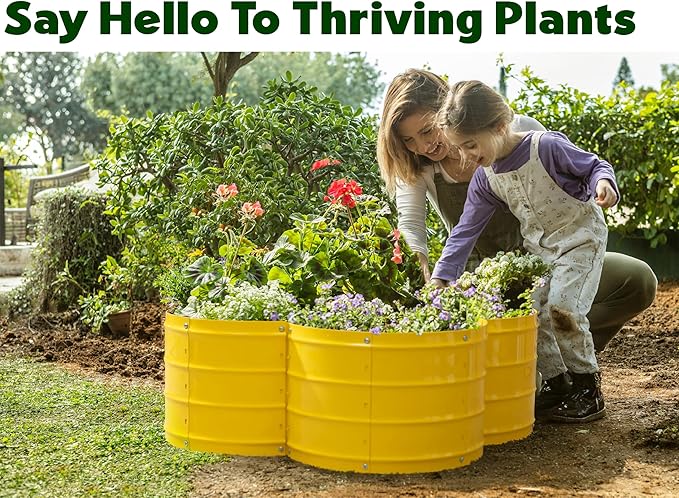 Plant & Plot Galvanized Raised Garden Beds Outdoor // 3×3×1 ft Planter Raised Beds for Gardening, Vegetables, Flowers // Large Metal Garden Box (Yellow) // Patented Tool-Free Design