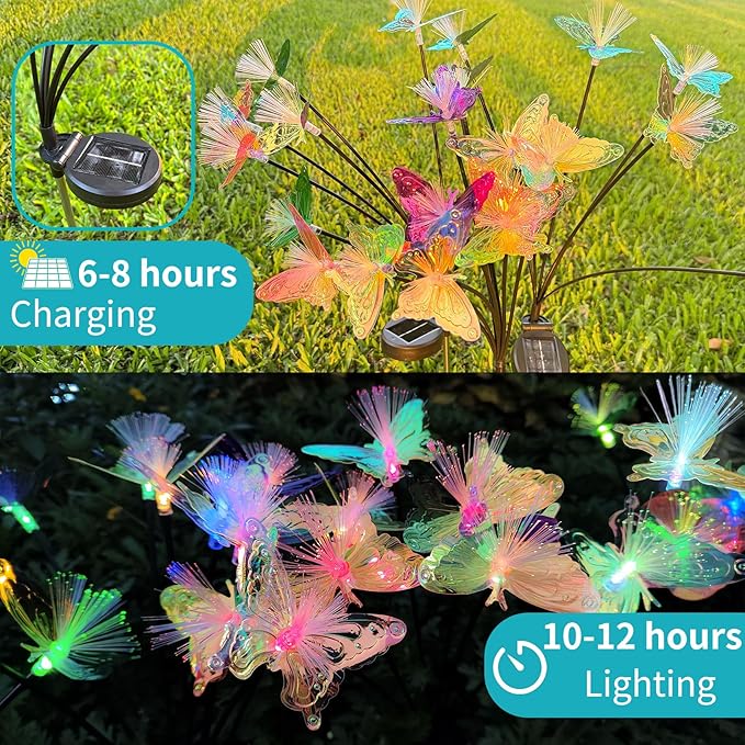 JJGoo 2 Pack Solar Garden Lights, Solar Butterfly Swaying Light for Outside, New Upgraded Outdoor Waterproof Light for Garden Patio Yard Front Porch Decor