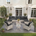 11-Piece Outdoor Patio Furniture Set with Rocking Swivel Chair Wicker Sectional Sofa Set, Patio Conversation Set with Ottomans & Coffee Table for Garden, Backyard, Poolside, Dark Grey