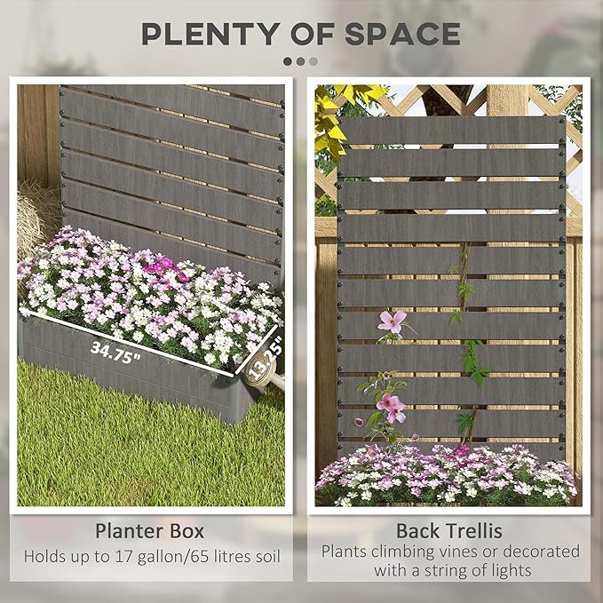 Outsunny Raised Garden Bed with Trellis for Climbing Plants, Planter Box with Self Draining Gap, Freestanding Trellis Planter for Outdoor, Patio, Deck, 35.75" x 15" x 70.75", Dark Gray