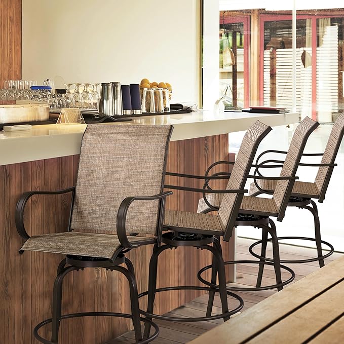 Yaheetech Patio Swivel Barstools Outdoor Chairs Set of 6, High Bistro Stools Outdoor Furniture, All-Weather Patio Stools for Outside, Beach, Lawn, Poolside and Garden, Brown