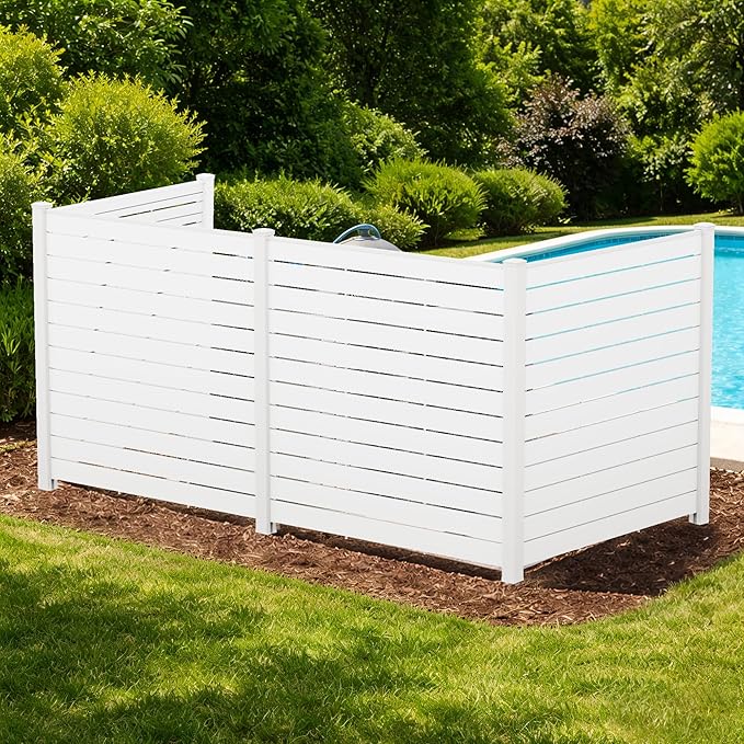 Kozyard 50" W x 48" H Outdoor Privacy Screens Aluminum Post, Air Conditioner Fence Panels, Pool Equipment Enclosure, Trash Can Screens Fence Kit for Outside Backyard Patio (White/4Panels)