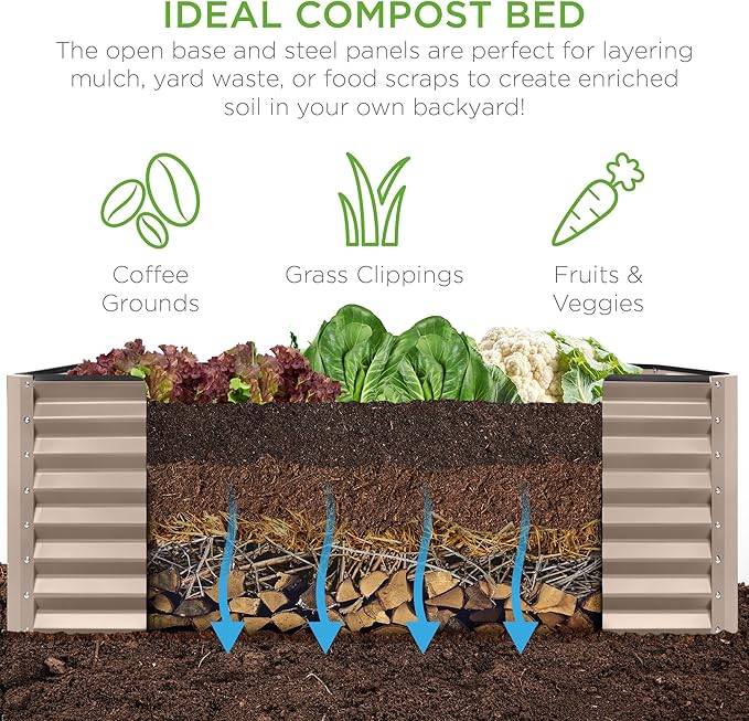 Best Choice Products 8x4x2ft Outdoor Metal Raised Garden Bed, Deep Root Planter Box for Vegetables, Herbs & Flowers, 478-Gallon Capacity, 100% Non Toxic Materials - Taupe