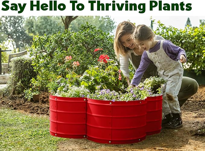 Plant & Plot Galvanized Raised Garden Beds Outdoor // 3×3×1 ft Planter Raised Beds for Gardening, Vegetables, Flowers // Large Metal Garden Box (Red) // Patented Tool-Free Design