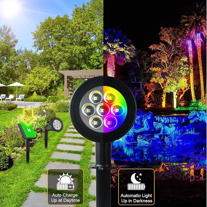 T-SUNUS RGB Solar Landscape Spotlights Christmas, Color Changing Spot Lights Waterproof IP65 Garden Pond Light, 180° Adjustable Wall Tree Light Separately Installed for Outdoor/Indoor Halloween 4 Pack