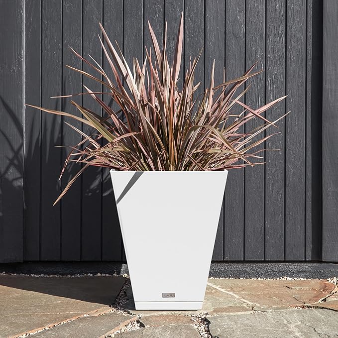 Veradek Nobleton Indoor/Outdoor Wide Square Planter (White, 22 inch - 2 Pack with 2 Saucer Trays)