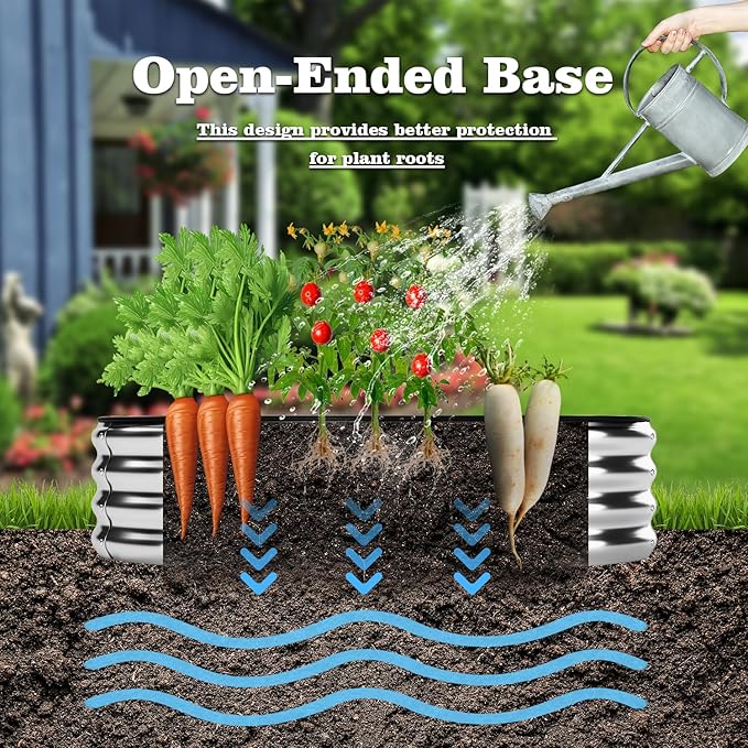 Galvanized Metal Planter Round Raised Garden Bed Kit for Gardening Outdoor，2x2x1ft Grow Garden Box Raised Flower Bed，Round Galvanized Planter Outdoor Metal Fire Pit Ring
