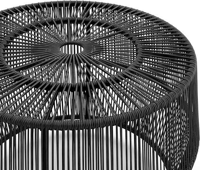 Furniture of America Ysar Boho Rattan Round Coffee Table Outdoor with Metal Frame, All-Weather and Rust Resistant, Handcrafted Coastal Furniture for Patio, Poolside, Garden, Yard, Black