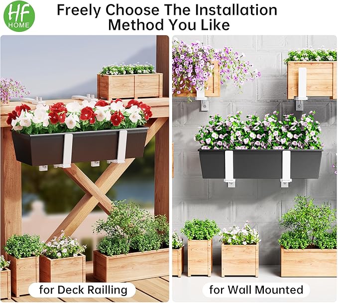 HFHOME Set of 4 Adjustable Window Planter Box Brackets, White Brackets for Window Boxes Planters, Planter Shelving with Adjustable Size The Width of The Bottom of The Planter Box (Patent Registered)