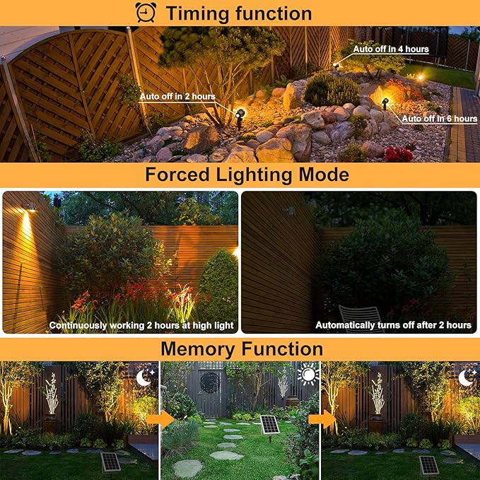 MEIKEE 6 in 1 Solar Spotlights Outdoor, 6W/6V Solar Powered Landscape Lights IP66 Waterproof Auto On/Off Landscape Spotlights with 3 Colors 56ft Cord for Garden Path Yard Patio Light