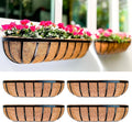 LaLaGreen Fence Planters for Outdoor Plants (24 Inch, 4 Pack) Black Metal Window Boxes Planter To Attach To House, Wall Mounted Flower Coco Baskets Outside Deck Railing Balcony Garden Porch Patio Rail