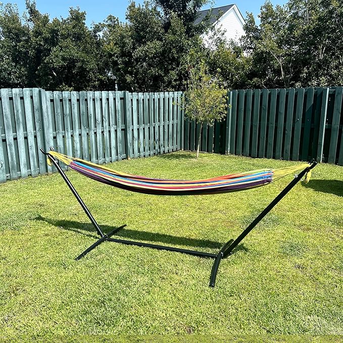 SZHLUX Double Hammock with Stand for Outside 450lb Capacity Steel Stand, Premium Carry Bag Included and Two Anti Roll Balance Beam