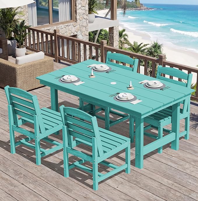 SERWALL Patio Dining Sets for 6 Person, HDPE Dining Set with 6 Armless Chairs, Aruba