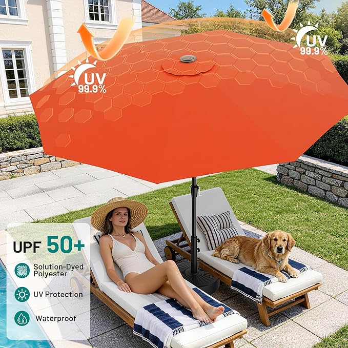 AreShark 9 FT Patio Umbrella for Outdoor, Outdoor Umbrella with Push Button Tilt and Crank, Outdoor Patio Umbrellas with 8 Sturdy Ribs for Market, Garden, Deck, Backyard, Pool (Orange)