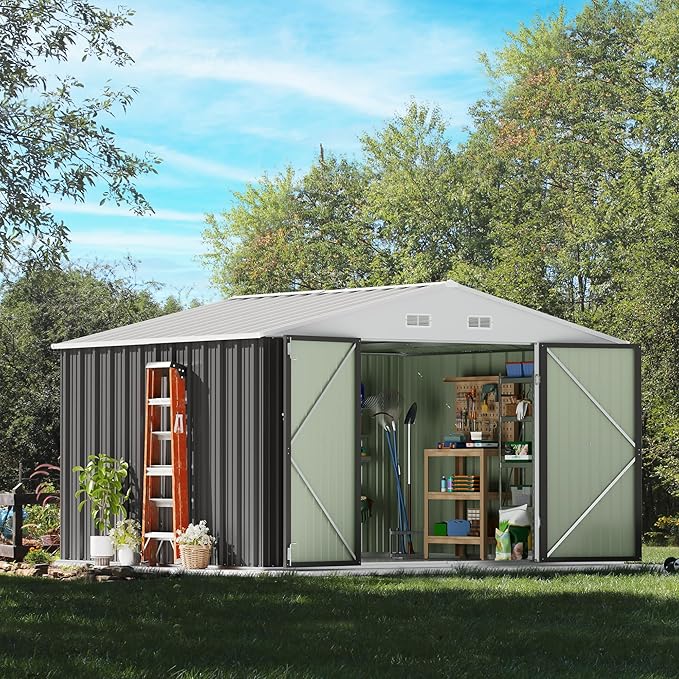 Devoko 10 x 8 FT Outdoor Storage Shed, Metal Garden Sheds & Outdoor Storage Clearance, Large Tool Shed Outdoor with Single Lockable Door for Patio Lawn Backyard (Gray)