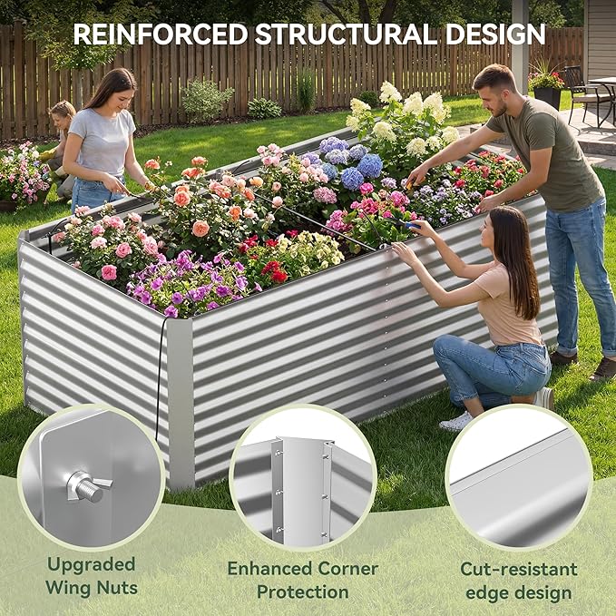 8x4x3 ft Tall Galvanized Raised Garden Bed with Self-Watering System, Elevated Planter Boxes Outdoor, Rectangular Deep Raised Beds for Gardening,Vegetables,Flowers, Backyard, Patio