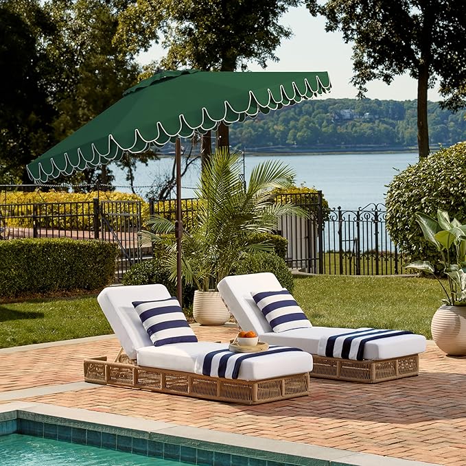 SAFAVIEH 9ft Outdoor Patio Umbrella, Round, Valance, Dark Green, Auto Crank Tilt, UV Resistant for Deck, Backyard, Poolside (PAT8006H)