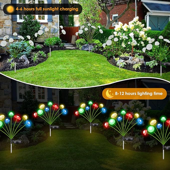 4PK 32LED Solar Garden Lights Outdoor, Mushroom Solar Lights Outdoor, IP65 Waterproof Firefly Light Outside Decor for Patio Pathway, Sway by Wind for Pathway Garden Mushroom Decorations, Multicolor