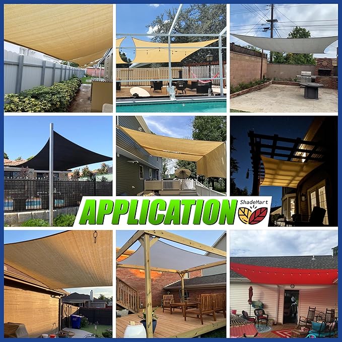 ShadeMart 12' x 20' Beige Sun Shade Sail UPF50 Rectangle Canopy Fabric Cloth Screen smTAPR1220, Water and Air Permeable & UV Resistant, Heavy Duty, Carport Patio Outdoor - (We Customize Size)
