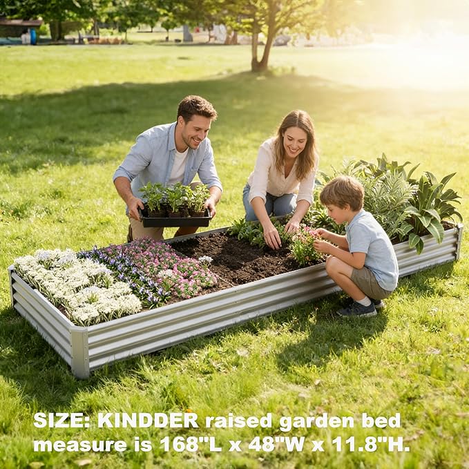 12x4x1ft(2 Pack) Raised Garden Beds Outdoor Kit, Galvanized Planter Garden Boxes Outdoor, Metal Raised Garden Beds for Vegetables,Fruits,Herb,Flower,Silver